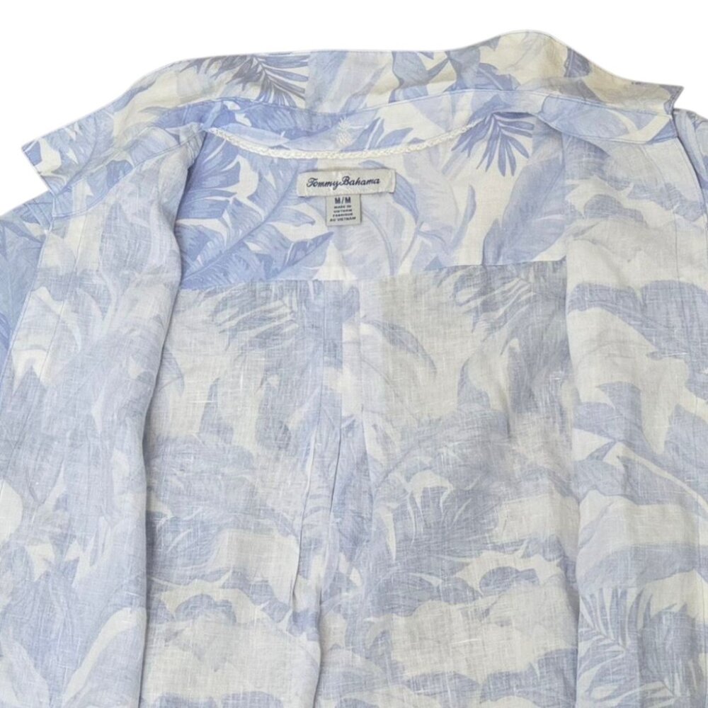 Tommy Bahama Linen Shirt Women's M White Light Blue Tropical Print Button Front - Picture 5 of 8